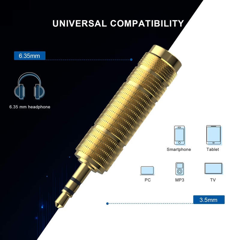 DIGITNOW Headphone Adapter 6.35mm (1/4 Inch) Male to 3.5mm (1/8 Inch) Female and 3.5 mm Male Plug to 6.35 mm Female Jack, Audio Stereo TRS Converter Adapters (4 -Pack Gold Plated) - Image 3